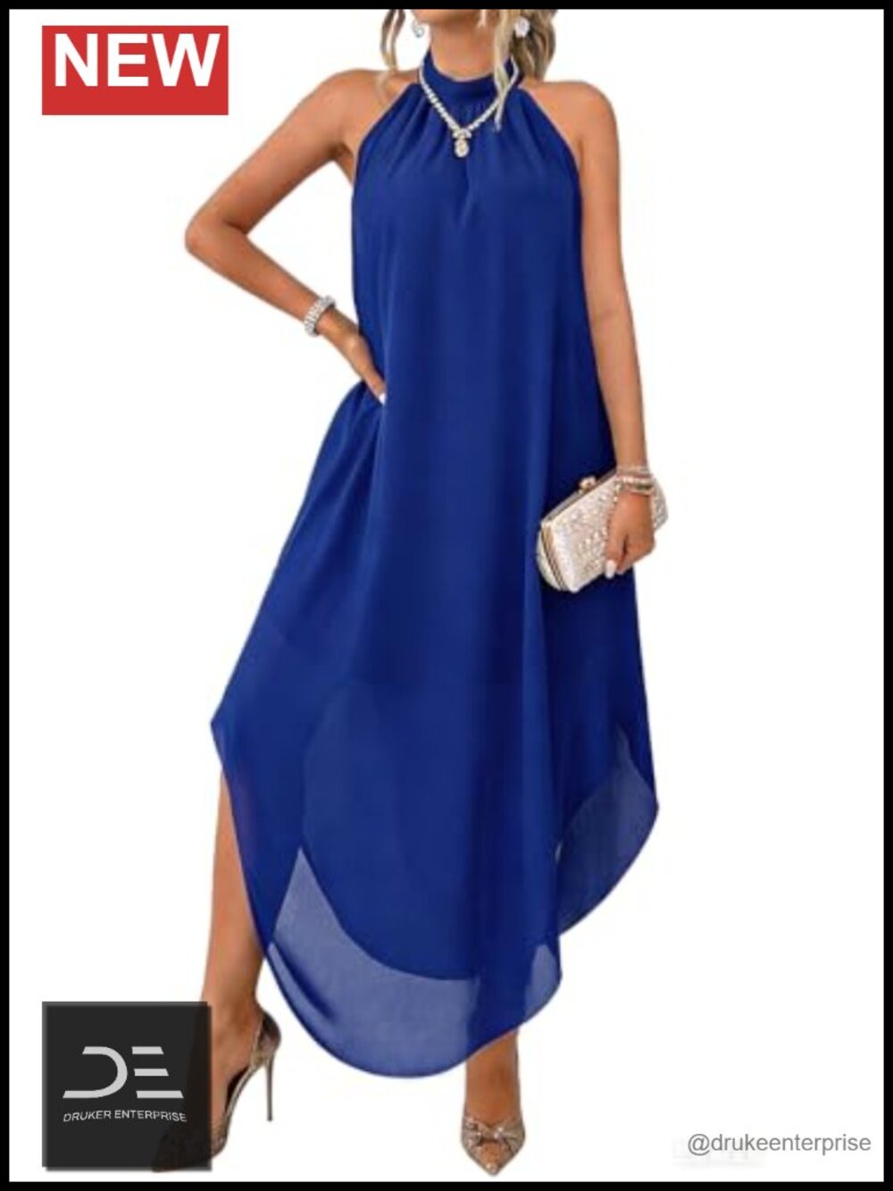 Sleeveless Halter Neck Chiffon Long Dress A-Line Formal Cocktail